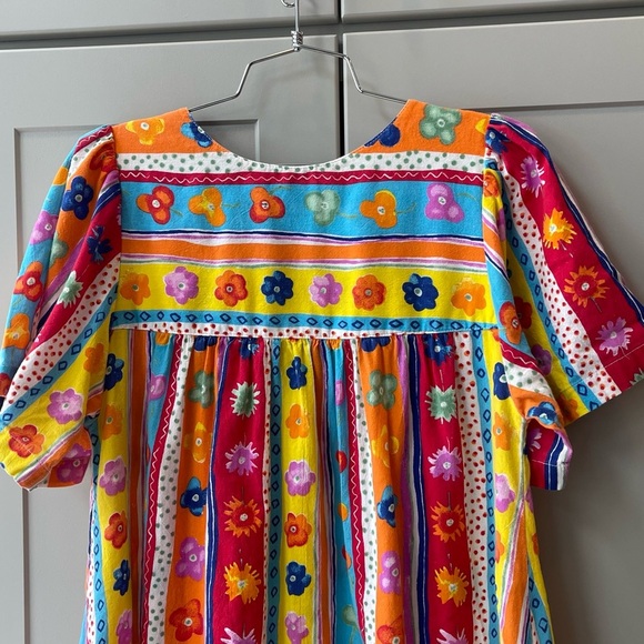 Vintage Two Potato Laguna Beach Colorful Multicolor Striped Mexican Floral Dress - Picture 6 of 6